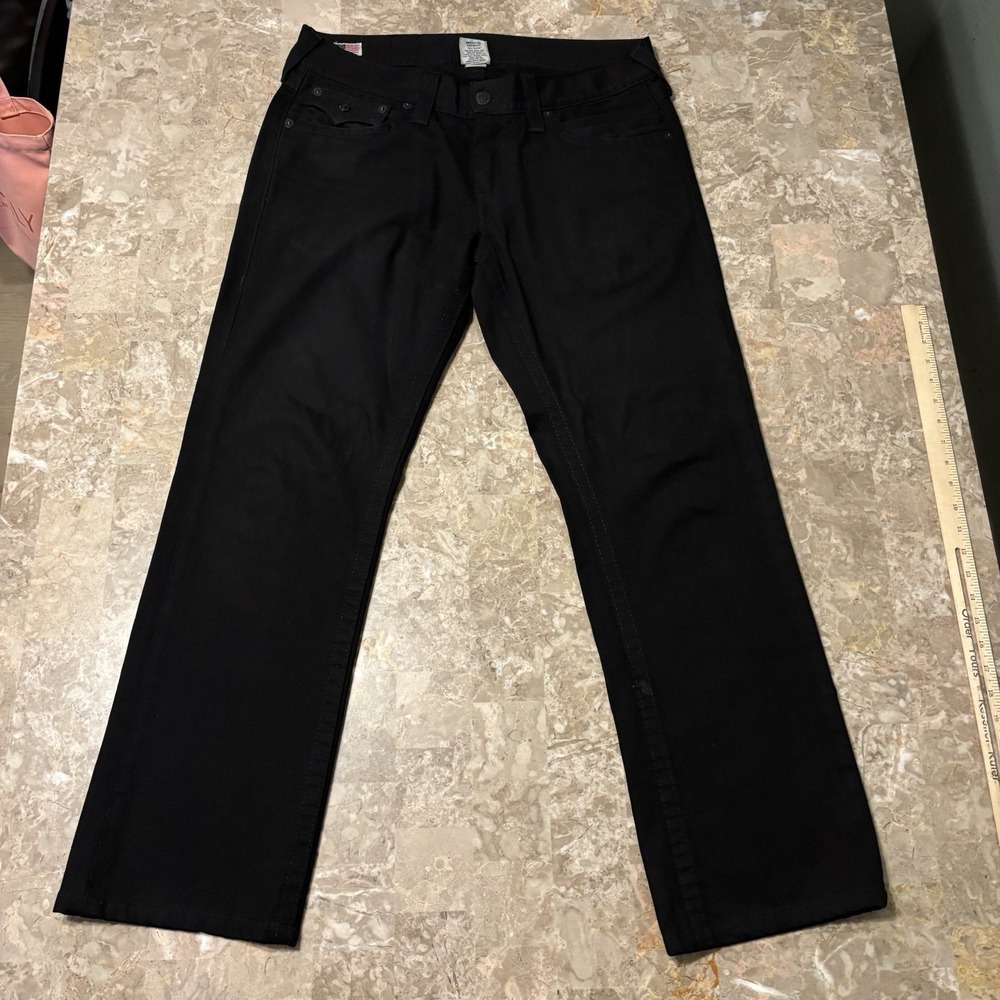 True Religion Jeans Mens 34 (fits 36x31) Black Ricky Straight Flap Pocket Denim - Picture 2 of 15